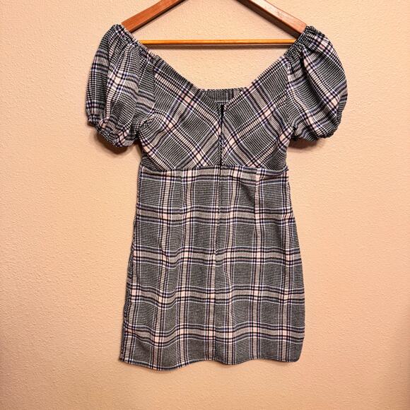 Altar'd State Plaid Puff Sleeve Mini Dress S Cottagecore Babydoll Style Peasant - Picture 4 of 10
